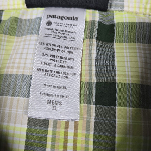 Patagonia Mens XL Vented Long Sleeve Nylon Polyester Green Plaid - Picture 7 of 8